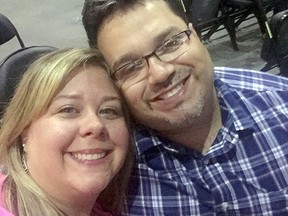 Tara and Dave Frotten, organizers of #Courage4Gord campaign, attend one of the Tragically Hip concerts in the Air Canada Centre in Toronto, Ont.Supplied by) Tara Frotten>>/Postmedia Network