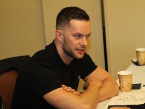 World Wrestling Entertainment superstar Finn Balor discusses SummerSlam at a news conference in Brooklyn, N.Y., on Friday. (George Tahinos/SLAM! Wrestling)