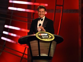 Actor Tom Cruise speaks onstage during the 2015 NASCAR Sprint Cup Series Awards show at Wynn Las Vegas on December 4, 2015 in Las Vegas, Nevada. (Photo by Ethan Miller/Getty Images)