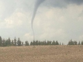 A tornado warning was issued for Yellowhead County near Peers and Niton Junction, Alta., around 9:30 p.m. Sunday, Aug. 21, 2016.