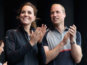 Catherine, Duchess of Cambridge, and Prince William, Duke of Cambridge, on stage during the presentations at the America's Cup World Series on July 24, 2016, in Portsmouth, England. (Chris Jackson/Getty Images)