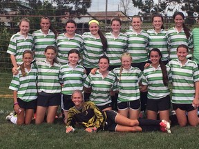 Back row (left to right): Breanna McCarthy, Maranda Klaver, Avery Whyte, Bre Schoonderwoerd, Hilary Feeney, Dani Schoonderwoerd, Emma Klaver, Mikaylee Klaver, Coach Frank Flanagan. Middle row (left):  Rachel Van Bakel, Sarah Van Bakel, Nicole Whyte, Kayla Terpstra, Lexi Templeman, Kaylie Monden, Myah Vingerhoeds. In front is Nicki Van Bakel. Absent was Natasha Klaver, Nicole Vingerhoeds, Kelsy Klaver, Rachel Klaver, Kelsey Flanagan (coach). SUBMITTED