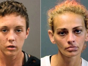 Booking photos released by the Quincy Police Department show Vanessa Young, left, and Crystal Young, who were arrested Sunday, Aug. 21, 2016, on charges related to robbing a nun from the Daughters of Mary of Nazareth convent, who was not wearing religious attire, in Quincy, Mass. (Quincy Police Department via AP)