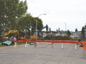 Construction on 44 Avenue where two water main breaks occurred over the weekend - Photo by Marcia Love.
