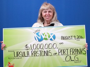Ursula Rastonis of Port Franks won $1 million in the Aug. 5 Lotto Max draw. Earlier this month, Jean Hill of Sarnia won $1 million from the same draw. (Submitted photo)