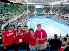 Michelle Williams, who won a bronze medal in the recent Olympics, with her family in Rio. From left to right - Guillermo Toro - Michelle's finance, Michelle, Lydia - sister, Emsie - mother, William – father.