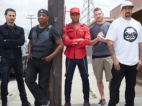 (L-R) Brad Wilk, Chuck D, Tom Morello, Tim Commerford and B-Real of Prophets of Rage.