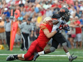 John Bain of the Sarnia Imperials tackles Jameek Murray of the GTA All-Stars during the Northern Football Conference championship game at Norm Perry Park on Saturday, Aug. 20, 2016 in Sarnia, Ont. The All-Stars won 29-21. (Metcalfe Photography/Handout)