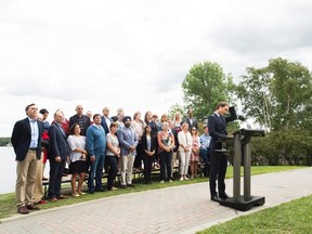 Prime Minister Justin Trudeau speaks to the media at the Liberal cabinet retreat in Sudbury, Ont., on Monday, August 22, 2016. THE CANADIAN PRESS/Nathan Denette
