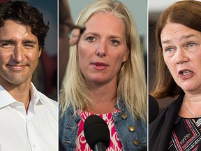 From left: Prime Minister Justin Trudeau, Environment Minister Catherine McKenna and Health Minister Jane Philpott. (The Canadian Press File Photos)