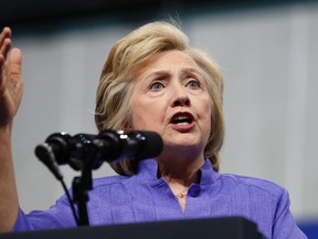 In this Aug. 15, 2016 file photo, Democratic presidential candidate Hillary Clinton speaks in Scranton, Pa. (AP Photo/Carolyn Kaster, File)