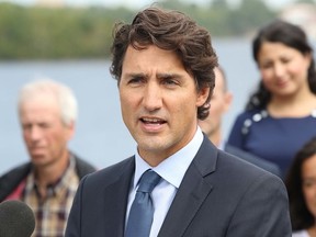 Gino Donato/Sudbury Star
Prime Minister Justin Trudeau addresses the media Monday as  his ministers look on after wrapping up a two-day cabinet retreat in Sudbury.