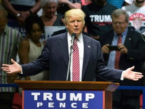 Republican presidential nominee Donald Trump speaks on stage during a campaign rally in Austin, Texas, August 23, 2016. (AFP PHOTO / SUZANNE CORDEIROSUZANNE CORDEIRO/AFP/Getty Images)