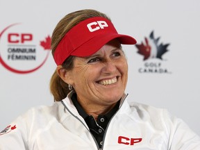 Lorie Kane talks at a press conference during her induction to the Canadian Golf Hall of Fame. (Leah Hennel)