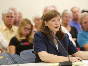 Michelle Foxton of the Hartington Community Association voices opposition to a proposed subdivision in Hartington to Frontenac County council in Glenburnie in August. (Elliot Ferguson/The Whig-Standard)