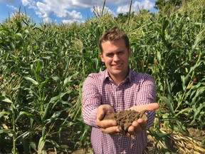 Farmland value appraiser Ryan Parker of Valco Consultants says Canadian farmland is increasing in value while the opposite is true in the USA. (DEREK RUTTAN, The London Free Press)