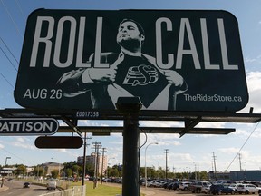 The Saskatchewan Roughriders have put up a billboard outside Commonwealth Stadium in advance of Friday's game. (Ian Kucerak)