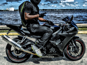 Clarence Denmark on his Yamaha R6, which he's taken to 150 miles an hour.