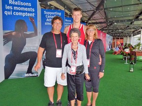 Evan Van Moerkerke with his parents Eric and Carol, and his grandmother Simonne Van Moerkerke at the 2016 Summer Olympics. (CONTRIBUTED PHOTO)