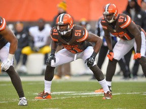 In this Jan. 3, 2016, file photo, Cleveland Browns outside linebacker Barkevious Mingo (51) lines up against the Pittsburgh Steelers during a kickoff in Cleveland. (AP Photo/David Richard, File)
