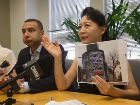 A press conference held by One Free World International president Majed El Shaife (L) along with Sheng Xue president of Federation for Democratic China ask PM Justin Trudeau to  question Chinese government about human rights  and democracy movement on his upcoming trip to  China. on Thursday August 25, 2016 in Toronto. Jack Boland/Toronto Sun/Postmedia Network