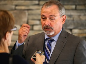 Tim Miller/The Intelligencer
Jim Pine, chief administrative officer for Hastings County, speaks  to the media following a council meeting on Thursday in Belleville.