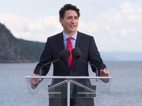 Prime Minister Justin Trudeau speaks at a news conference marking the end of a two-day caucus, Friday, August 26, 2016 in Saguenay Que. (THE CANADIAN PRESS/Jacques Boissinot)