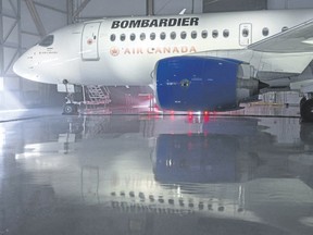 A Bombardier Series jet is seen in a hangar in Montreal in this file photo. (The Canadian Press)