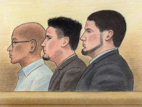 Suliman Mohamed, Ashton & Carlos Larmond as they appeared in court, in the prisoners box. Twins Ashton and Carlos Larmond and Suliman Mohamed entered the guilty pleas in an Ottawa courtroom Friday morning and were then sentenced in the afternoon. LAURIE FOSTER-MACLEOD / POSTMEDIA