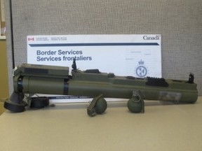 Canadian Border Services Agency released this photo of a seized rocket launcher which was inoperative.