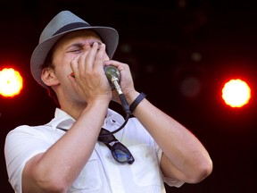 Raoul Bhaneja of Raoul and The Big Time performs at Bluesfest in London?s Victoria Park on Friday. (CRAIG GLOVER, The London Free Press)