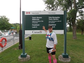 Submitted Photo
Clay Williams stops at Lock 6 of the Trent-Severn Waterway in Frankford during the 2015 Canal Pursuit for Mental Health Campaign. Williams will be running again this September.