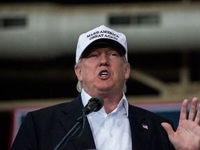 Republican presidential nominee Donald Trump speaks at the 2nd annual Joni Ernst Roast and Ride event on Aug. 27, 2016 in Des Moines, Iowa.  (Photo by Stephen Maturen/Getty Images)