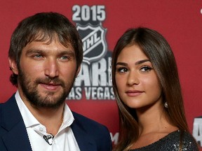 Alex Ovechkin of the Washington Capitals and Nastasiya Shubskaya arrive on the red carpet before the NHL Awards at MGM Grand Garden Arena on June 24, 2015. (Bruce Bennett/Getty Images)