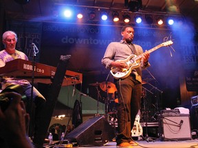 Jarekus Singleton and his band headlined at the main stage at Springer Market Square on Saturday night at the Limestone City Blues Festival. (Julia McKay/The Whig-Standard)