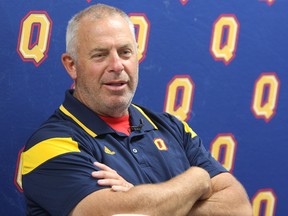 Queen's Golden Gaels head coach Pat Sheahan, at a pre-season news conference at the new Richardson Stadium on Thursday, said his team learned some lessons in Sunday’s loss to Laurier. (Steph Crosier/The Whig-Standard)