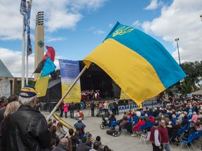 Thousands of people gathered in Churchill Square to celebrate SVIATO 25, which is  the 25th Anniversary of Ukraine’s Declaration of Independence, on on August. 28, 2016.  Shaughn Butts / Postmedia