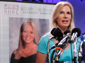 In this June 8, 2010, file photo, Beth Holloway, mother of Natalee Holloway, speaks during the opening of the Natalee Holloway Resource Center (NHRC) at the National Museum of Crime & Punishment in Washington. Beth Holloway said on NBC's "Today" show Monday, August, 29, 2016, that justice hasn't been served in her daughter's death. (AP Photo/Pablo Martinez Monsivais, File)