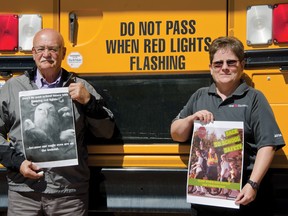 The start of a new school season requires a quick refresher: drivers do not pass school buses when their red lights are flashing, or Mel Massini, RCMP auxiliary constable, will take down the plate number and press charges. | Caitlin Clow photo/Pincher Creek Echo