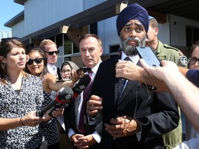 Emily Mountney-Lessard/The Intelligencer
Defence Minister Harjit S. Sajjan speaks with media following the official opening of the new Integrated Personnel Support Centre (IPSC) at 8 Wing Trenton, on Monday in Trenton.