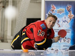 Matthew Tkachuk plays some ping pong at the NHLPA Rookie Showcase event in Toronto on Aug. 29, 2016. (Craig Robertson/Toronto Sun/Postmedia Network)
