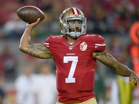 Quarterback Colin Kaepernick #7 of the San Francisco 49ers throws a pass against the Green Bay Packers in the first half of their preseason football game at Levi's Stadium on August 26, 2016 in Santa Clara, California.  (Photo by Thearon W. Henderson/Getty Images)