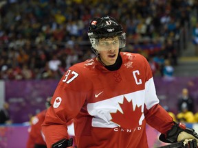 In this Feb. 23, 2014, file photo, Canada's Sidney Crosby skates during the first period of the men's gold medal final hockey match against Sweden at the Sochi Winter Olympics in Russia.
