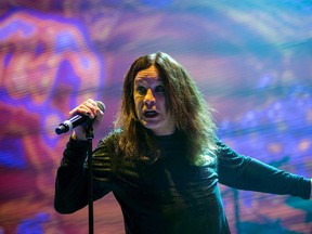 Singer Ozzy Osbourne performs during the concert of the English rock band Black Sabbath in Papp Laszlo Budapest Sports Arena in Budapest, Hungary, Wednesday, June 1, 2016. (Balazs Mohai/MTI via AP)