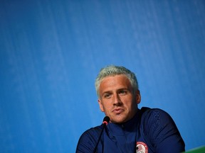 This file photo taken on August 03, 2016 shows US swimmer Ryan Lochte holding a press conference in Rio de Janeiro, two days ahead of the opening ceremony of the Rio 2016 Olympic Games. (MARTIN BUREAUMARTIN BUREAU/AFP/Getty Images)