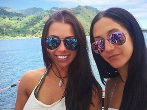 Melina Roberge (left), Isabelle Lagace (seen here in an Instagram photo) and one other Canadian were arrested in Australia after authorities discovered over $30 million worth of cocaine on the cruise ship they were on.  Handout/Postmedia Network