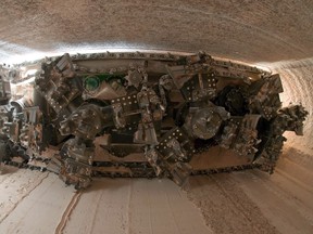 The cutting face of a potash borer is shown in a deep shaft at the Rocanville potash mine, owed by the Potash Corp. of Saskatchewan, in Rocanville, Sask., in this 2007 photo. Potash Corp. of Saskatchewan, the world's largest fertilizer company by capacity, and Calgary-based Agrium have confirmed they are in preliminary merger talks. THE CANADIAN PRESS/Troy Fleece