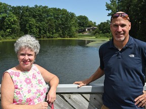 Lake Lisgar Revitalization Project's Joan Weston and Frank Kempf expect Phase 5 at the north end of Lake Lisgar to be completed by October. (CHRIS ABBOTT/TILLSONBURG NEWS)