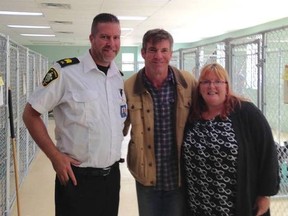 The movie A Dog's Purpose was filmed in Winnipeg and parts of Manitoba last summer. The City of Winnipeg's Animal Services was consulted during the filming. Here COO, Leland Gordon, and adoption and community education co-ordinator, Lorna Verschoore, meet with the movie's star, Dennis Quaid.