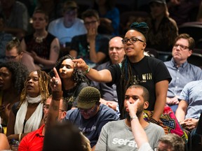 Syrus Marcus Ware, of Black Lives Matter (right), during a town hall meeting on the future of Pride in Toronto on Tuesday August 30, 2016. Ernest Doroszuk/Toronto Sun/Postmedia Network